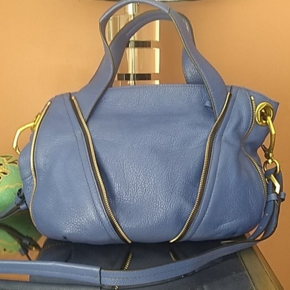 Blue leather satchel/crossbody
